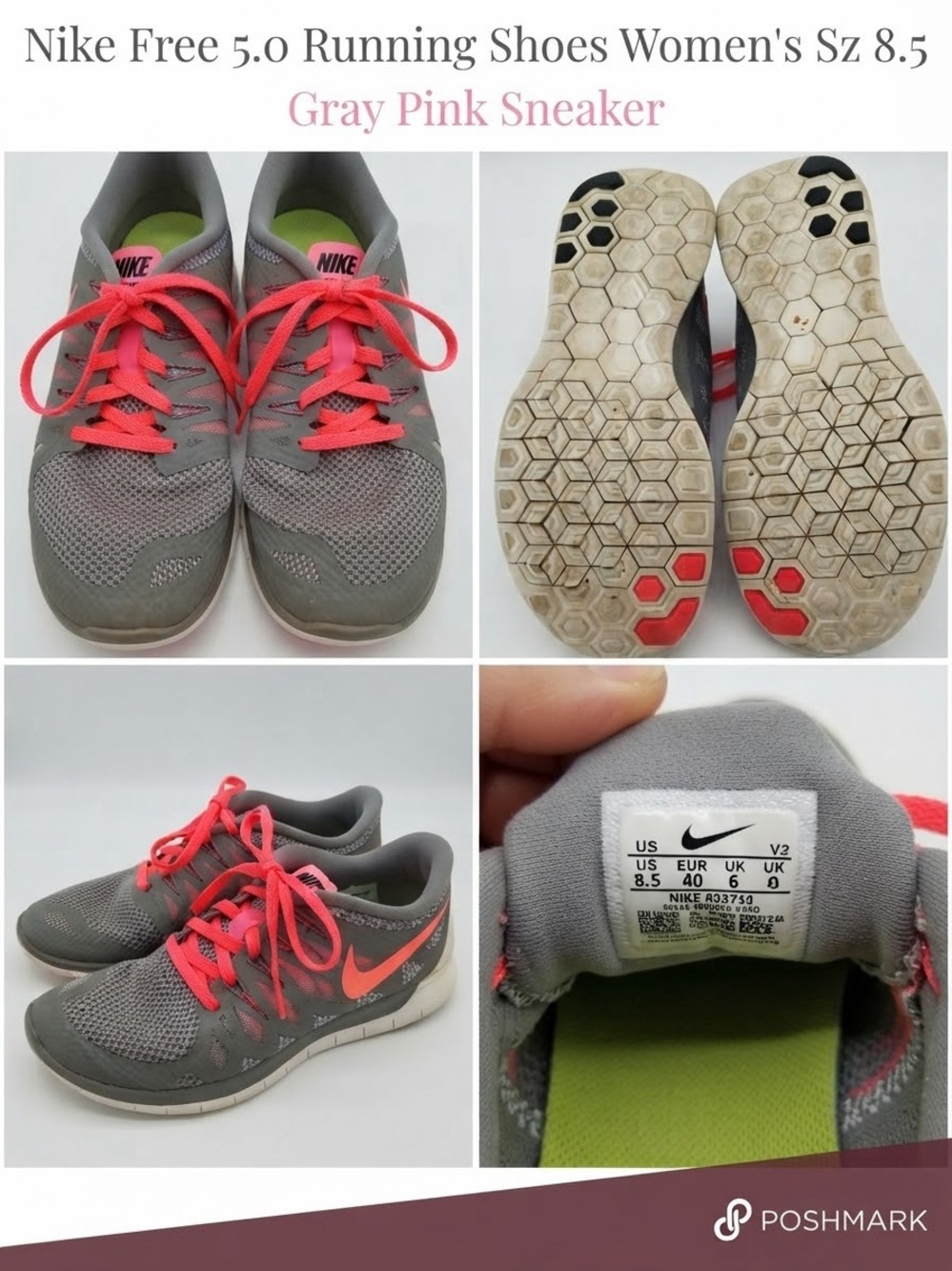 Nike Free 5.0 Running Shoes Women's Sz 8.5 US Gray Pink Sneaker